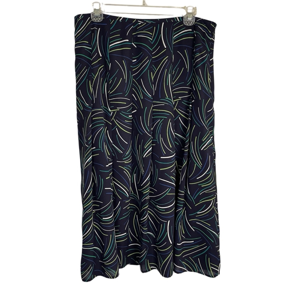 Judith Hart Collection Elegant Navy Blue and Green Patterned Skirt Size 12